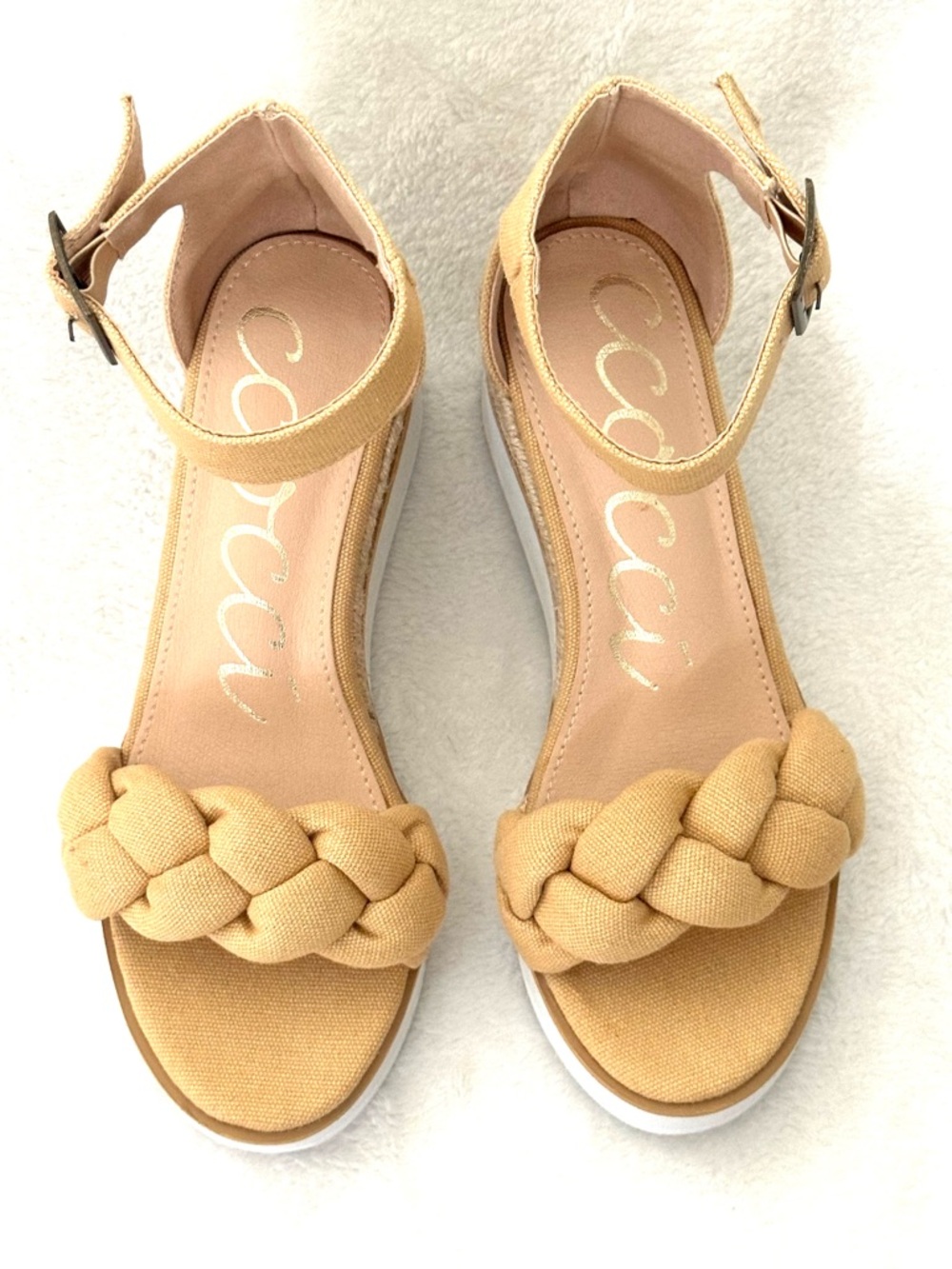 Platform Wedge Ankle-Strap Sandals in Tan Size 6 Braided - Picture 8 of 8